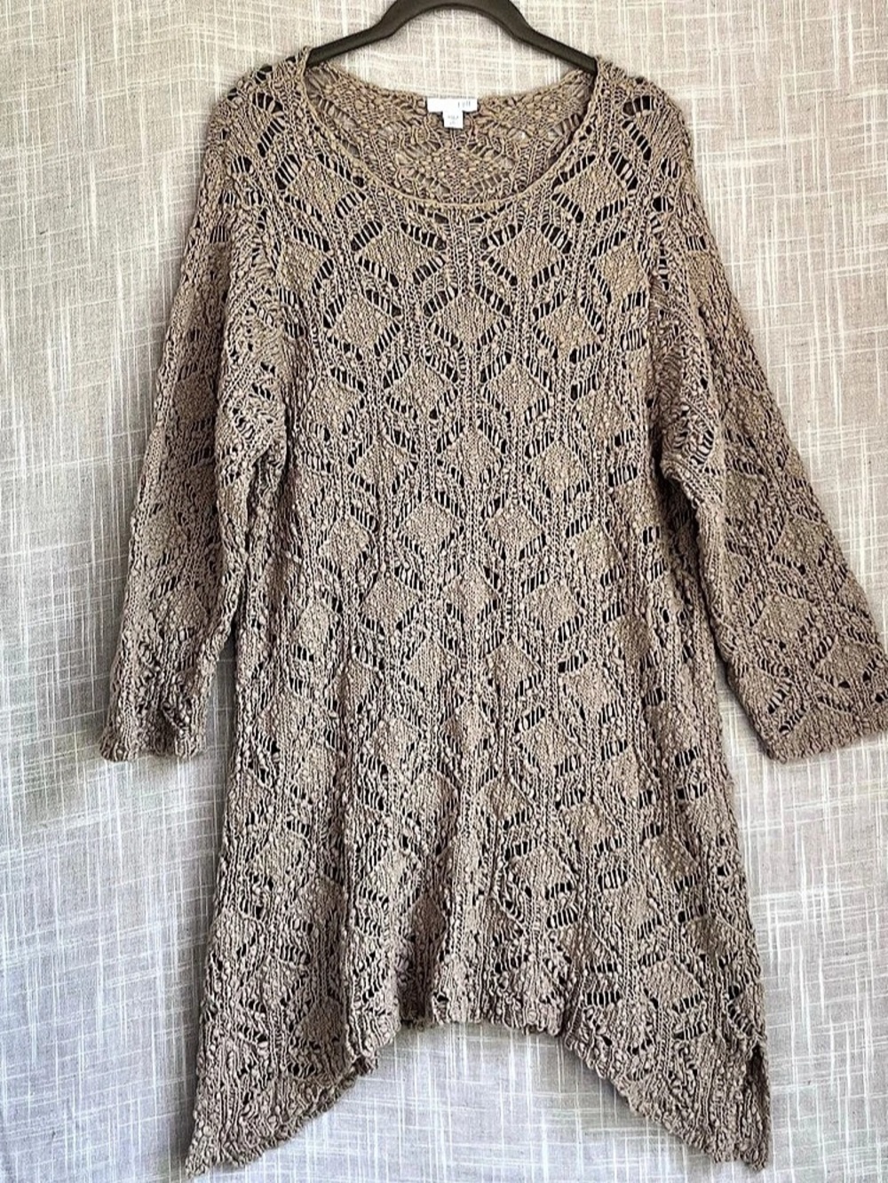 j. jill Open Knit Crochet Cotton Tunic Sweater Brown XL